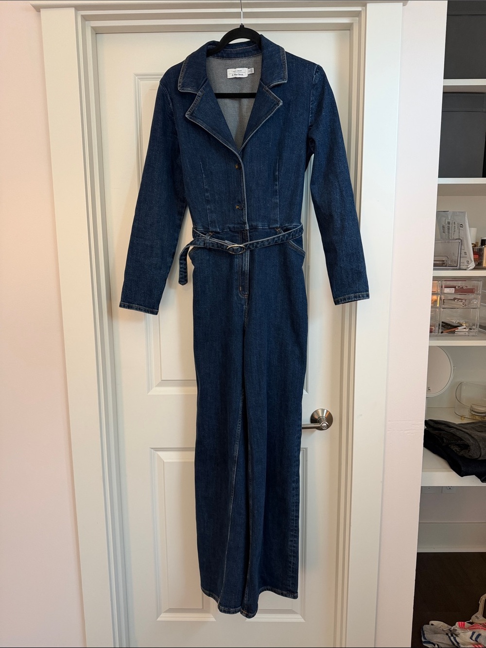 & Other Stories Dark Indigo Denim Jumpsuit with Tie Belt